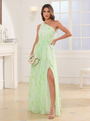 One-Shoulder Chiffon Max Dresses with Slit Sage Dream