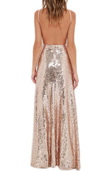 Spaghetti Straps V Neck Sequin Formal Dress Bridesmaid Dress
