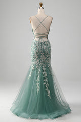 Mermaid Lace-Up Back Light Green Prom Dress with Appliques
