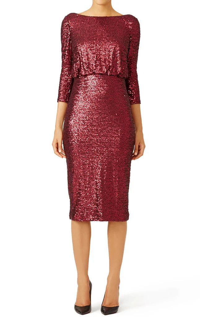 Half Sleeves Sequin Short Mother of the Brides Dress