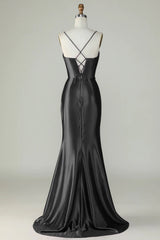 Royal Blue Mermaid Spaghetti Straps Long Prom Dress With Slit