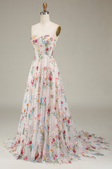 A-Line Sweetheart Long Corset Prom Dress With Flower