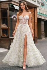 A Line Light Green Sweetheart Corset Prom Dress with Embroidery