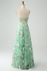 A Line Light Green Sweetheart Corset Prom Dress with Embroidery