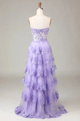 Wholesale Glitter Purple A-Line Sweetheart Long Tiered Prom Dress With Slit prom dresses with long sleeves