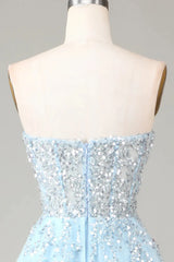 Wholesale Luxurious Glitter Light Blue Long Corset Prom Dress With Sweep Train prom dresses shops