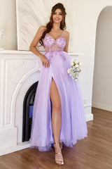 Purple Beading Tulle Prom Dress