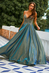 Dark Grey Glitter Spaghetti Straps Long Prom Dress