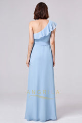 One-shoulder A-line/Princess Long Chiffon Bridesmaid Dresses