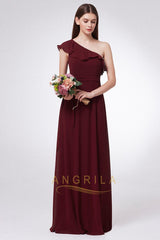 One-shoulder A-line/Princess Long Chiffon Bridesmaid Dresses
