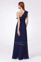 One-shoulder A-line/Princess Long Chiffon Bridesmaid Dresses