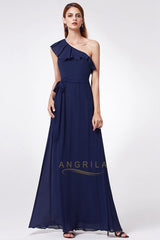 One-shoulder A-line/Princess Long Chiffon Bridesmaid Dresses