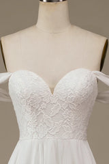Aimishang Ivory Boho Chiffon Asymmetrical Wedding Dress with Lace