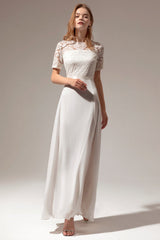 White A-line Formal Prom Dress With Lace