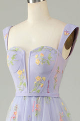Princess A Line Champagne Long Prom Dress with Embroidery