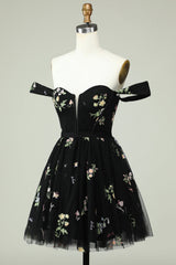 Black A Line Off the Shoulder Homecoming Dress