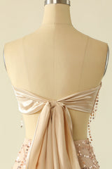 Two Piece Sequins Strapless Pink Homecoming Dress
