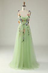 A Line Spaghetti Straps Purple Prom Dress With 3D Flowers