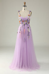 Champagne Spaghetti Straps Prom Dress With 3D Flowers