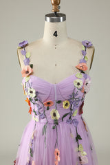 A Line Spaghetti Straps Green Prom Dress With 3D Flowers