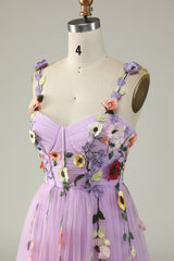 A Line Spaghetti Straps Green Prom Dress With 3D Flowers