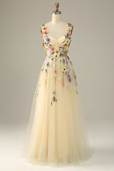 A Line Spaghetti Straps Green Prom Dress With 3D Flowers