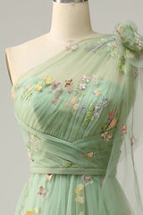 A-Line Green Long Prom Dress With Embroidery