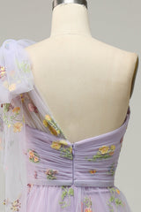 A-Line Purple Long Prom Dress With Embroidery