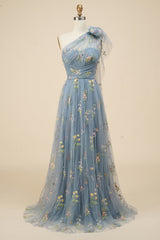 A-Line Purple Long Prom Dress With Embroidery