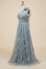 A-Line Green Long Prom Dress With Embroidery