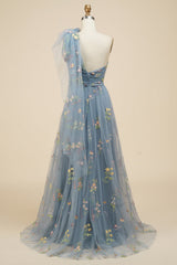 A-Line Green Long Prom Dress With Embroidery