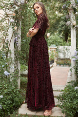 A Line V Neck Rust Long Bridesmaid Dress with Split Front