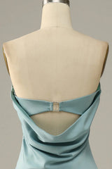 Grey blue satin fishtail bridesmaid dress
