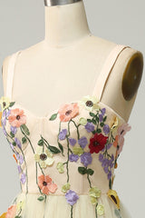 A-Line Flower Champagne Prom Dress