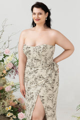 Sheath Sweetheart Grey Printed Plus Size Wedding Party Dress with Belt
