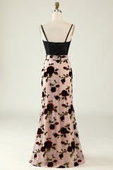 Floral Spaghetti Straps Prom Dress with Slit