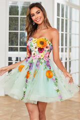 Champagne Strapless Homecoming Dress with 3D Flowers