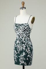 Dark Green Spaghetti Straps Bodycon Homecoming Dress With Appliques