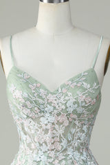 Dusty Sage Spaghetti Straps Homecoming Dress With Criss Cross Back