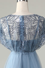 Tulle Sparkly Sage Bridesmaid Dress with Beading