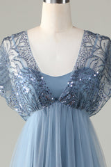 Tulle Sparkly Sage Bridesmaid Dress with Beading