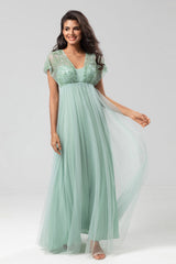 Bringing the Charm A-Line Sage Maternity Bridesmaids Dresses with Sequins