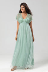 Bringing the Charm A-Line Sage Maternity Bridesmaids Dresses with Sequins