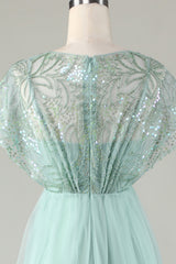 Tulle Sparkly Sage Bridesmaid Dress with Beading