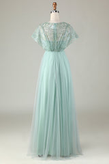 Tulle Sparkly Sage Bridesmaid Dress with Beading