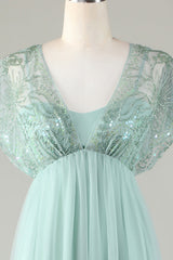 Tulle Sparkly Sage Bridesmaid Dress with Beading