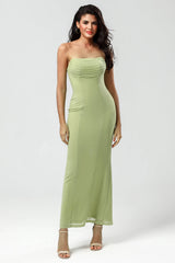 Strapless Mermaid Lemon Green Long Bridesmaid Dress