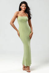 Strapless Mermaid Lemon Green Long Bridesmaid Dress