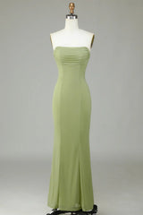 Lemon green fish tail strapless bridesmaid dress