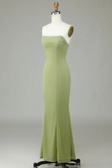 Lemon green fish tail strapless bridesmaid dress